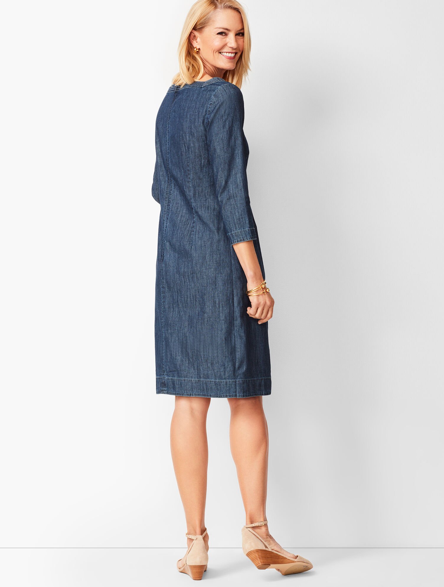 Square-Neck Denim Shift Dress
