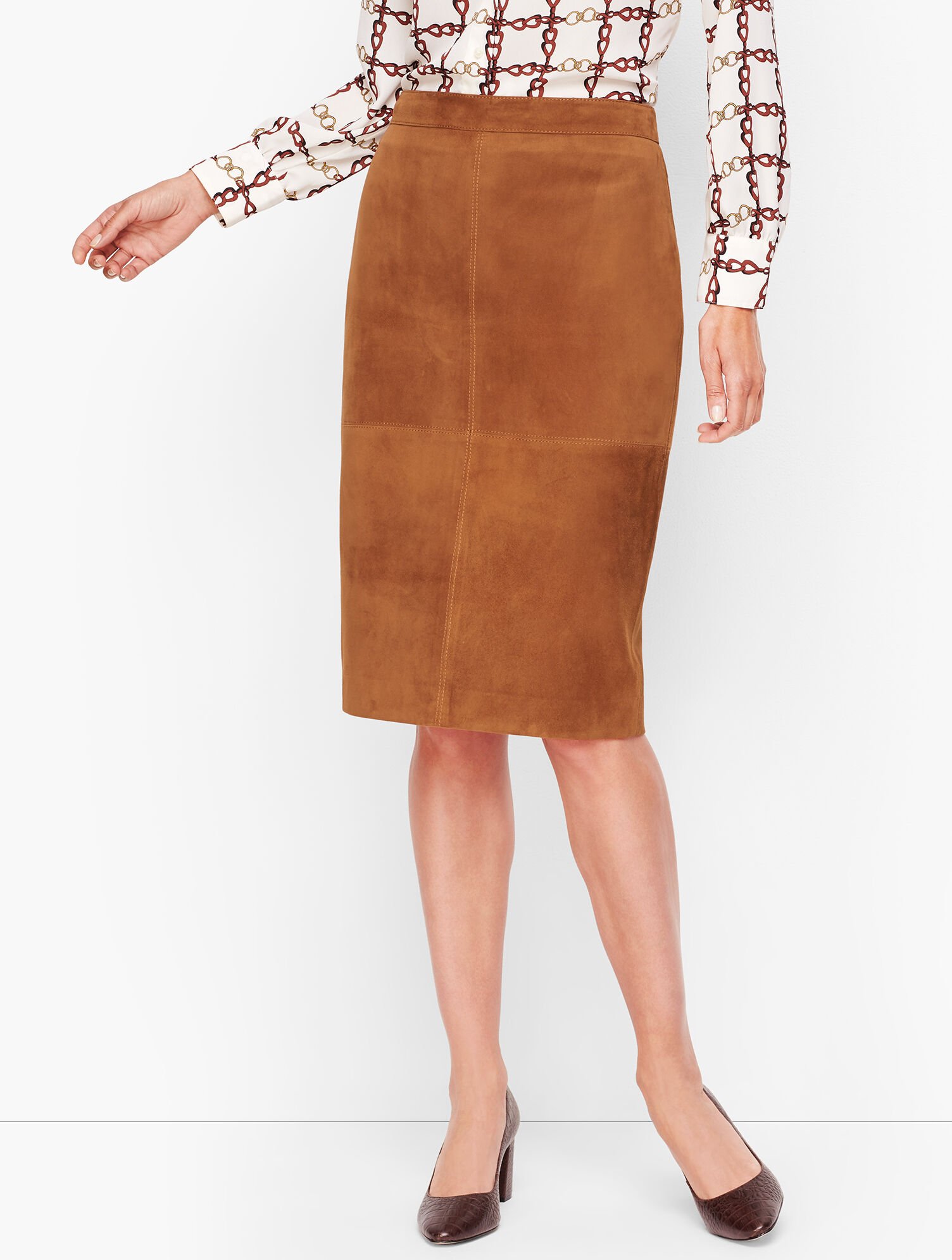 Suede Skirt Brown Leather Skirt Size 12 Suede Mix High-Waisted