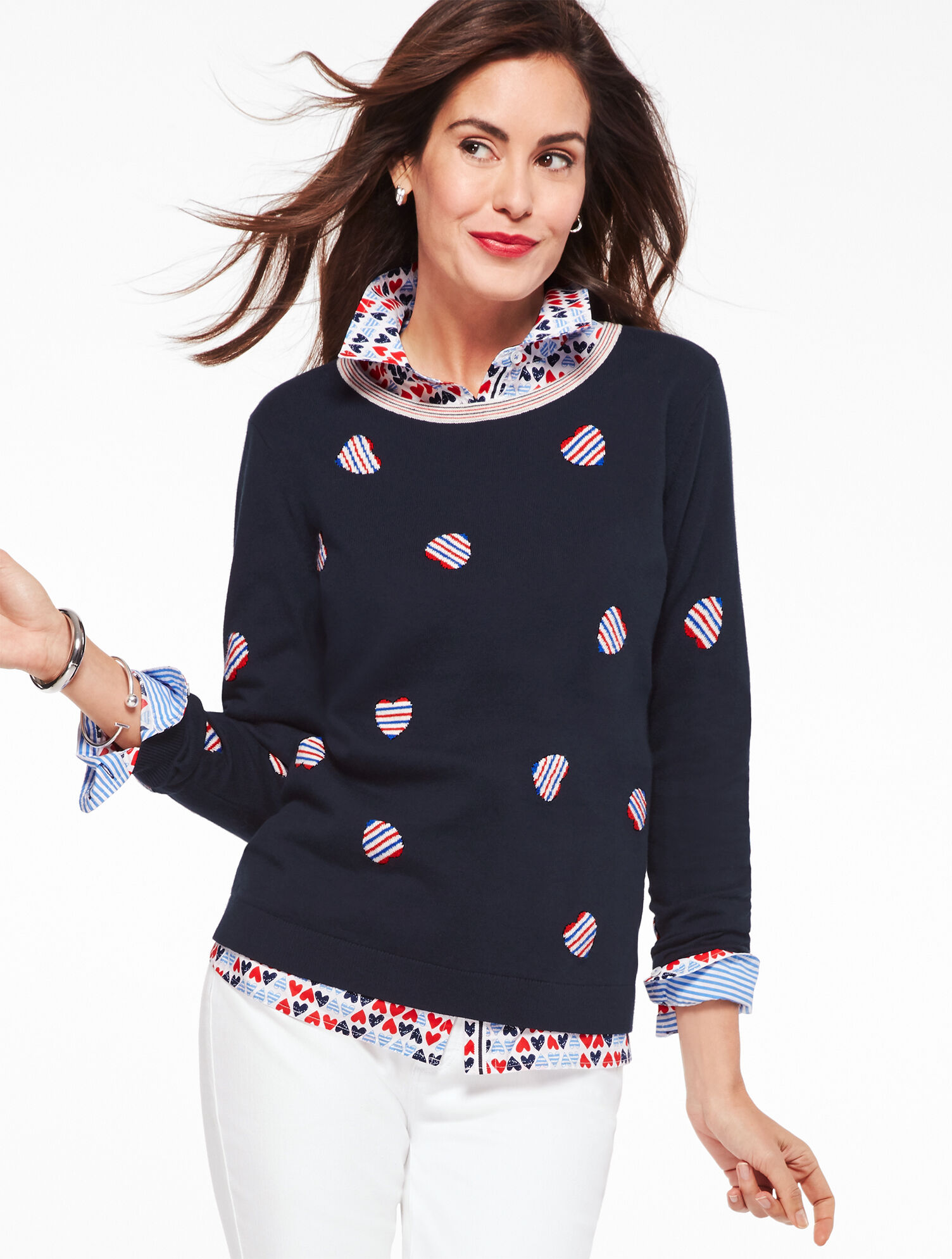 Heart Print Tie Back Sweater Talbots