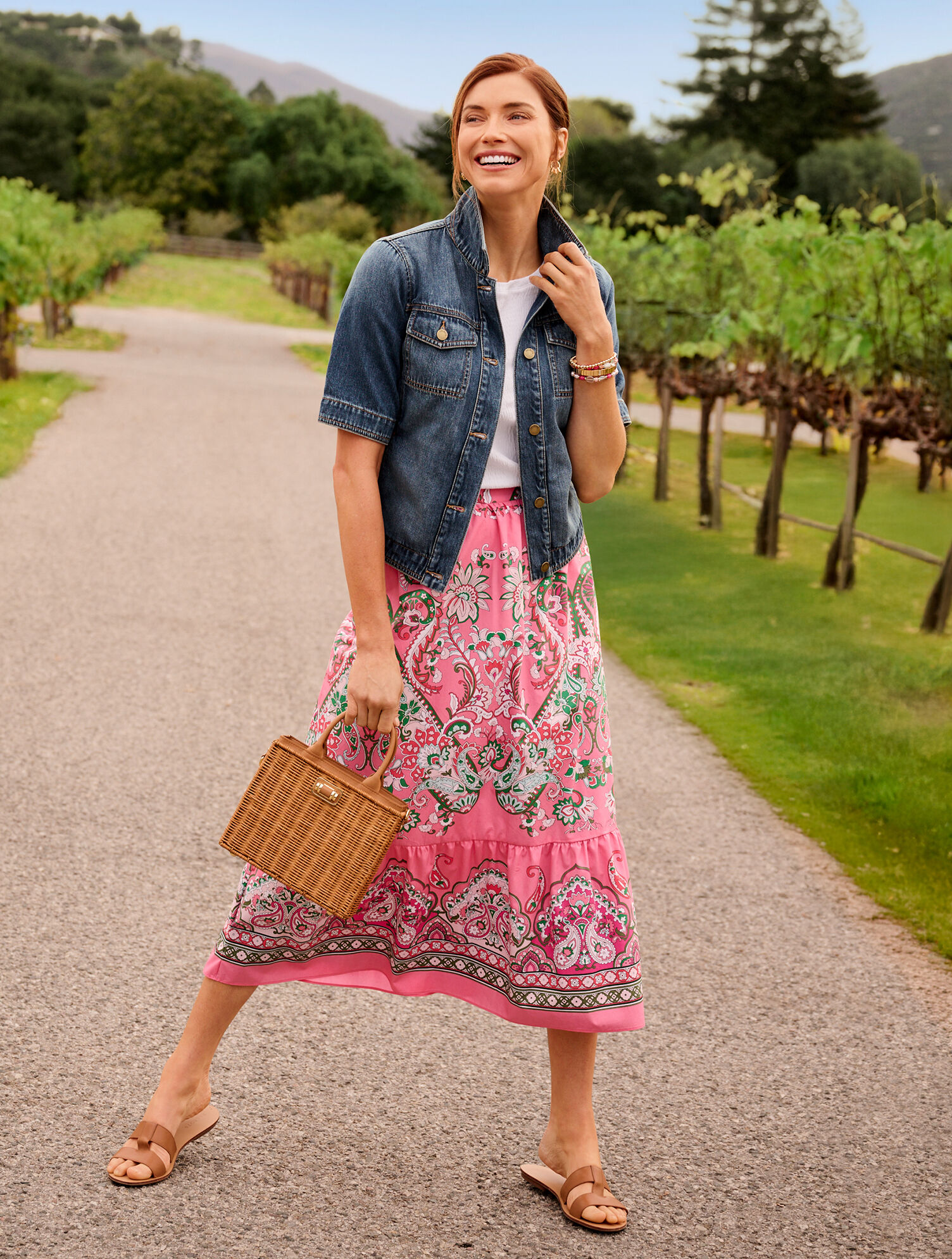 Modern Poplin Flounce Midi Skirt - Jubilant Paisley | Talbots