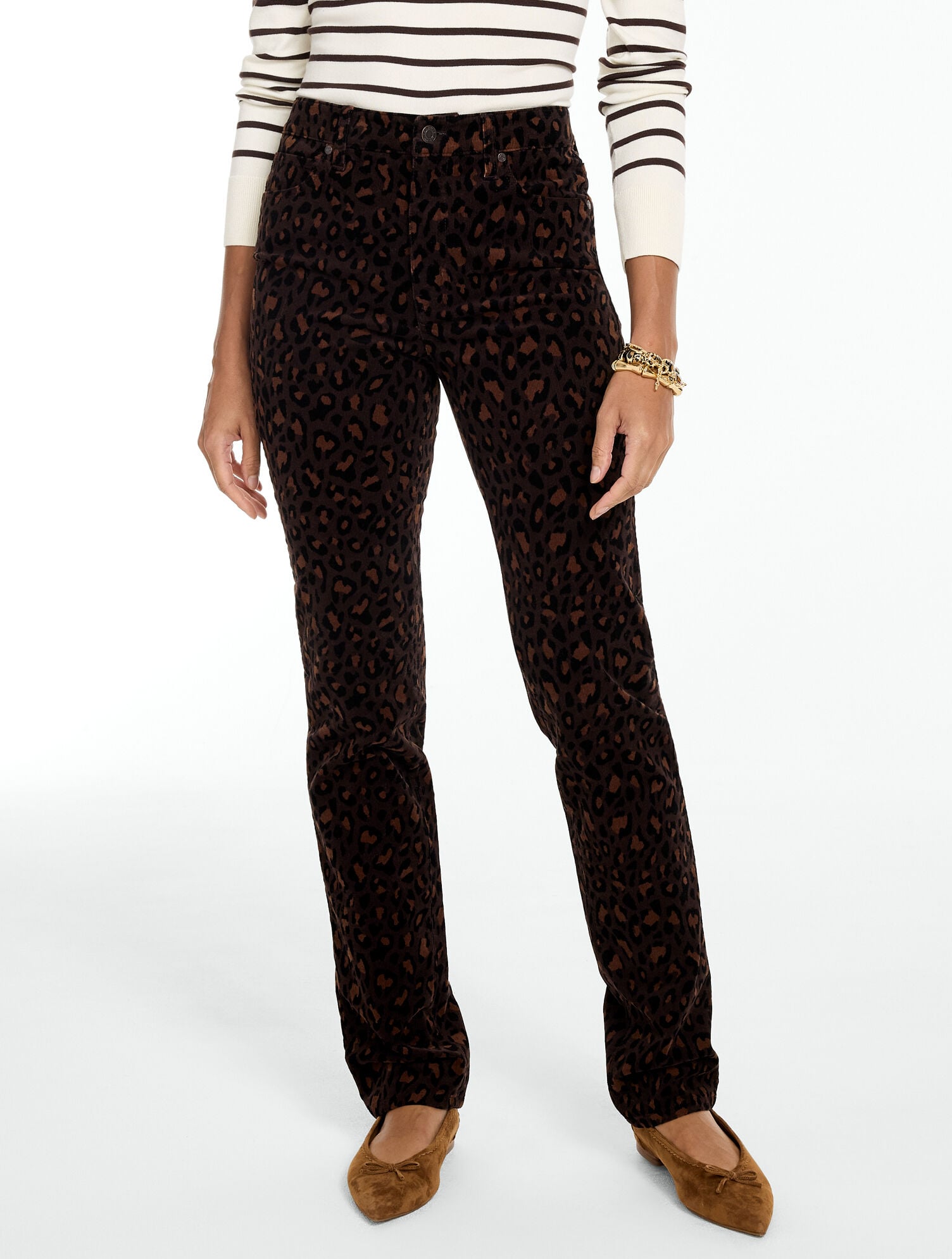 Stretch Corduroy Straight Leg Pants - Fabulous Leopard