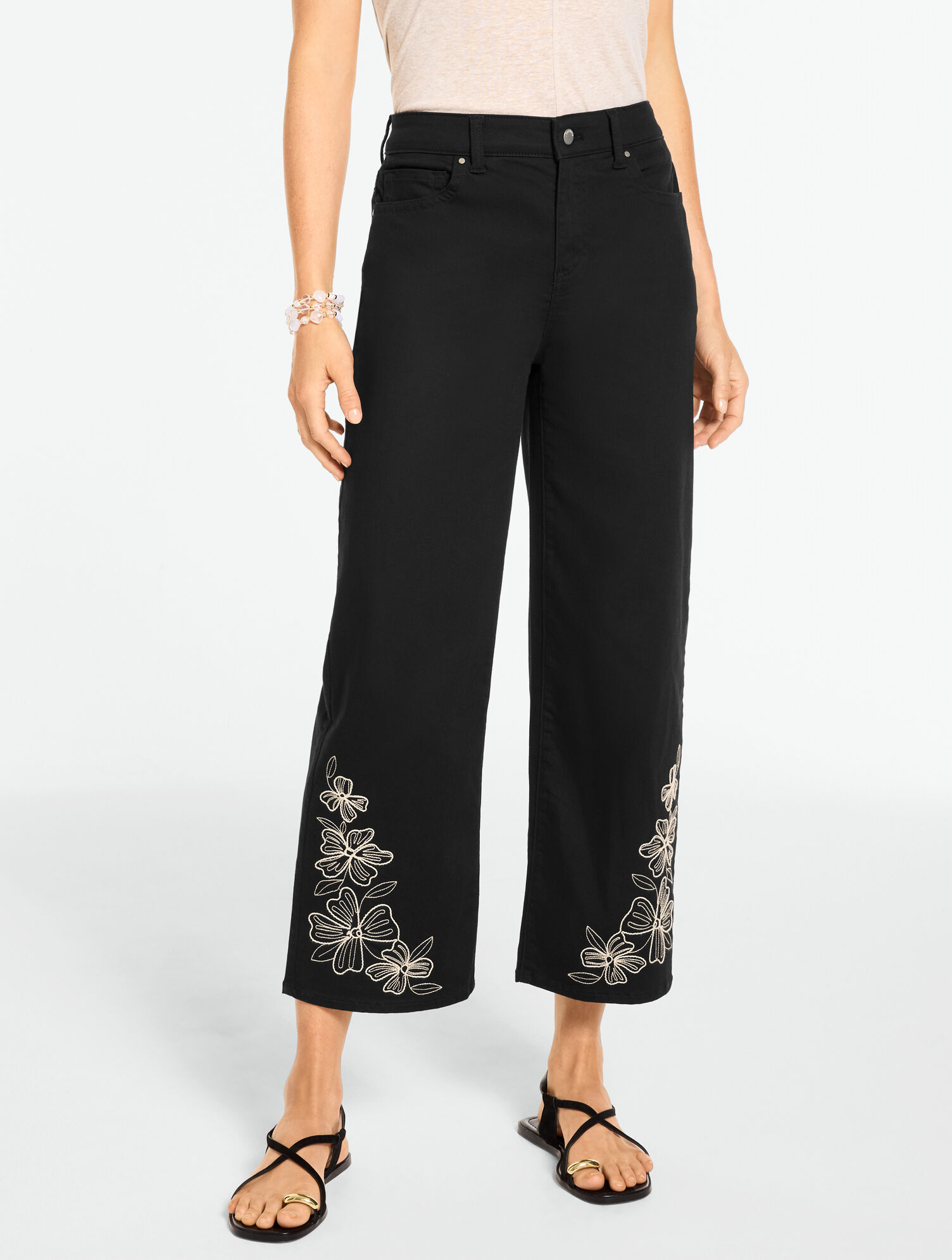 Wide Crop High Waist Embroidered Jeans