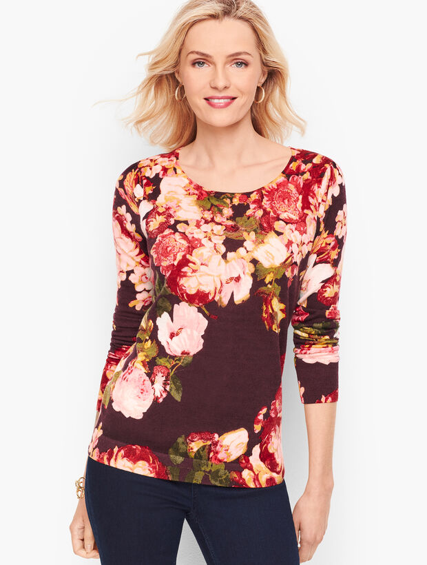 Gathered Shoulder Merino Sweater - Floral