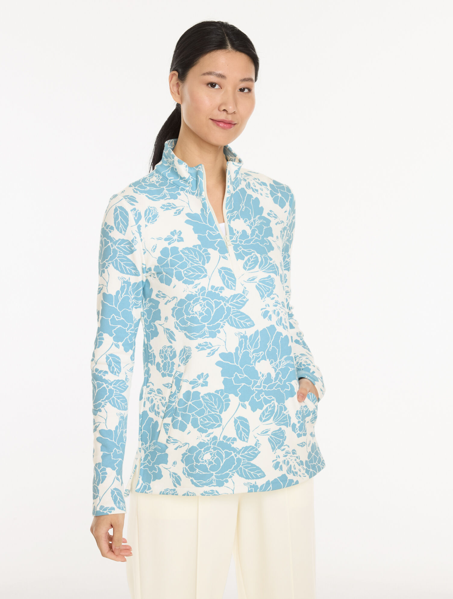 Cozy French Terry Half-Zip Pullover - Floral Field
