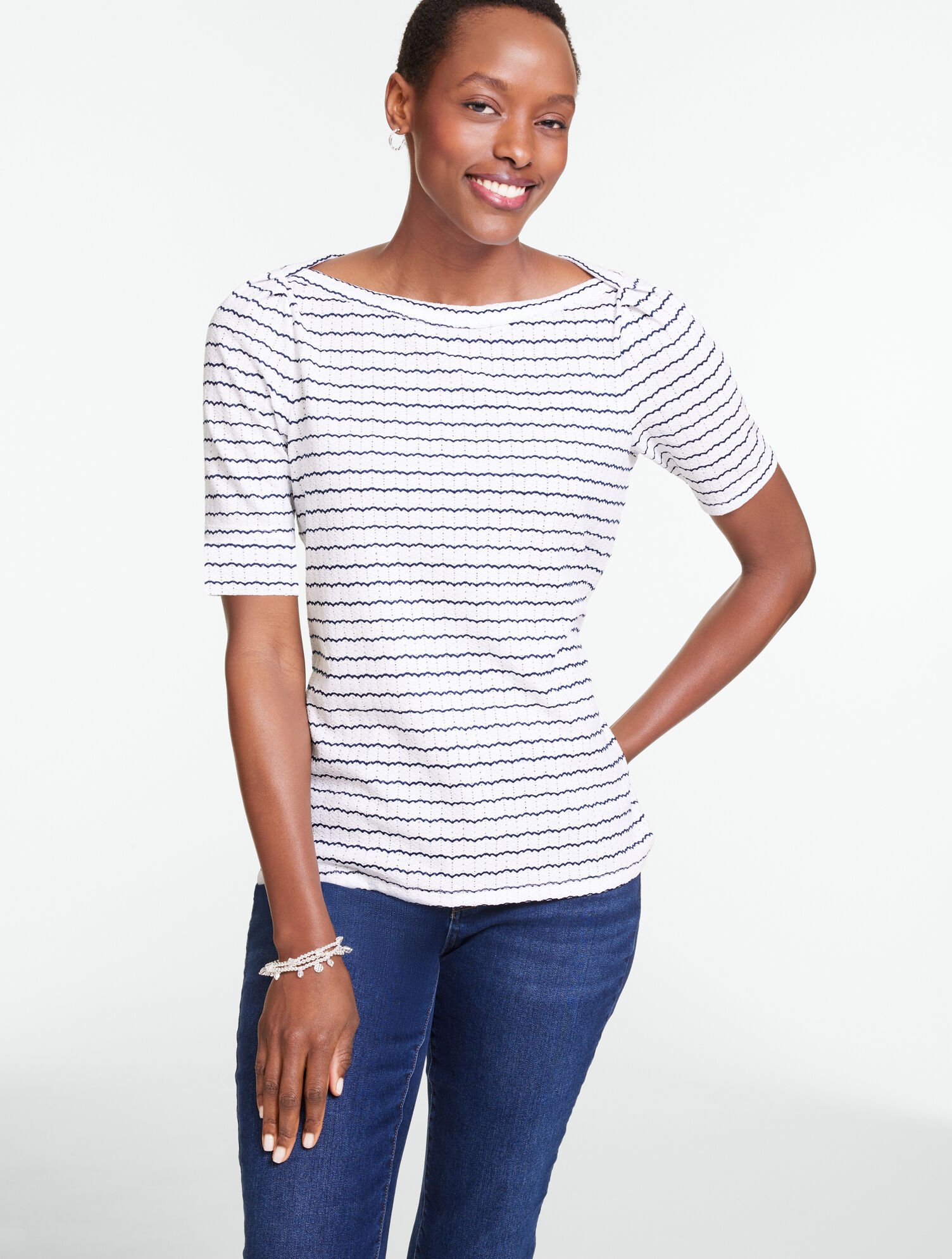 Elbow Sleeve Knit Top - Stripe