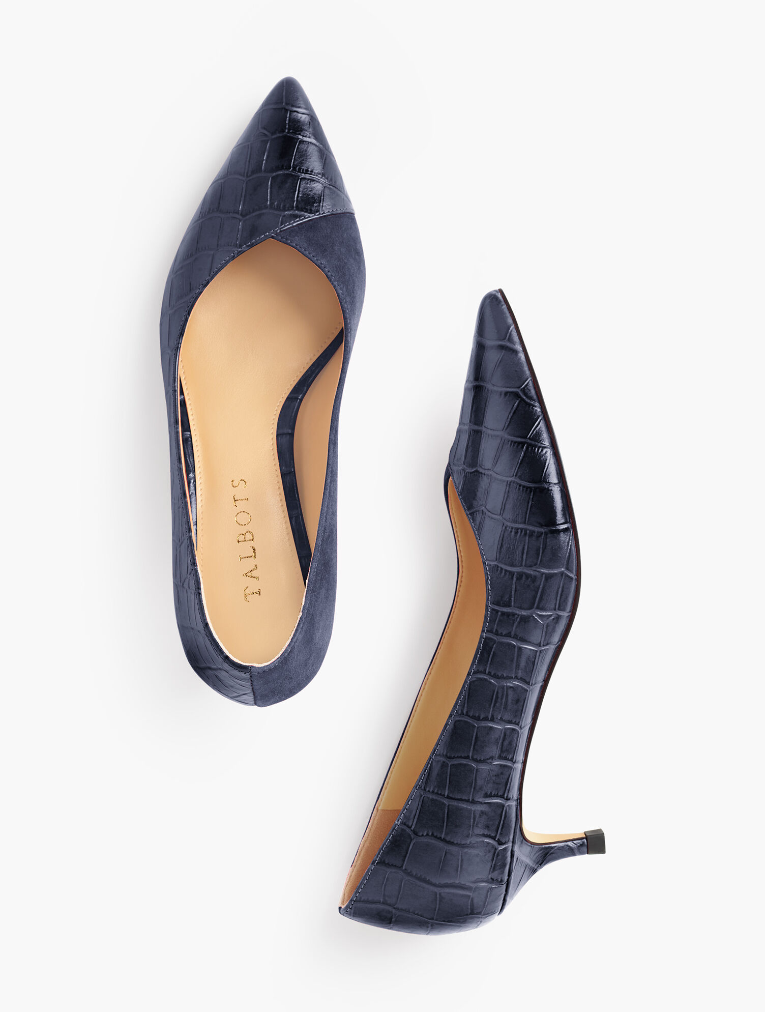 Sylvie Kitten Heel Pumps - Croc Embossed