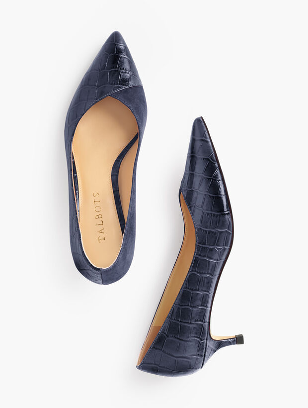 Sylvie Kitten Heel Pumps - Croc Embossed