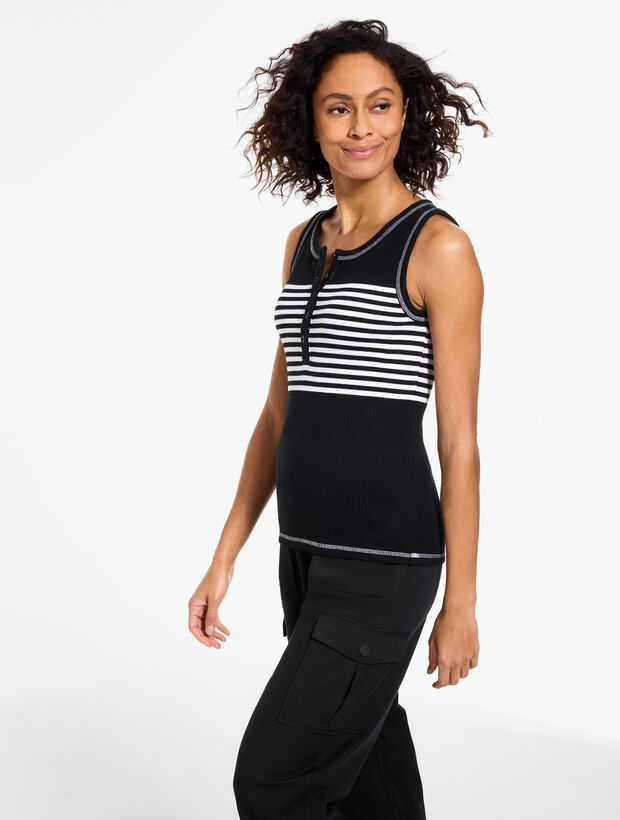 Draped Rib Henley Tank  - Sailaway Stripe