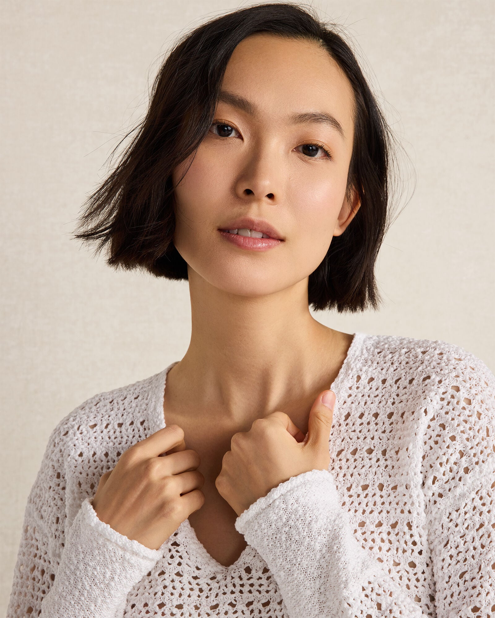 Textured Cotton V-Neck Sweater