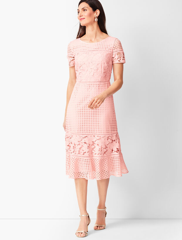 Mixed-Lace Fit &amp; Flare Dress