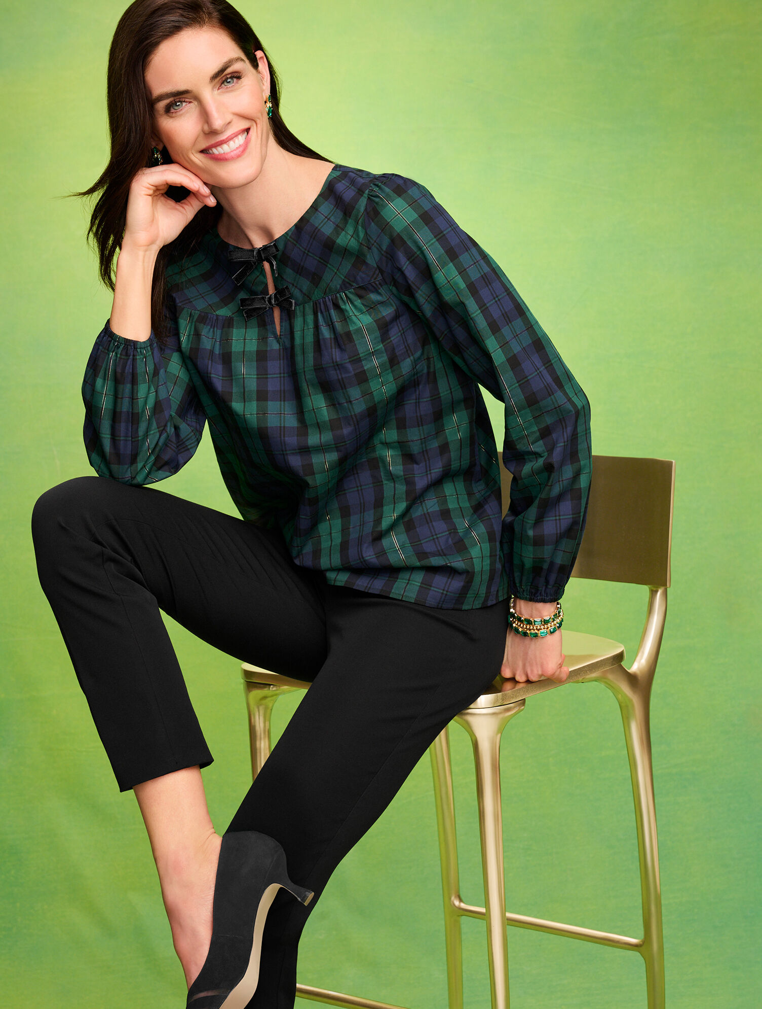 Metallic Bow Top - Merriment Tartan