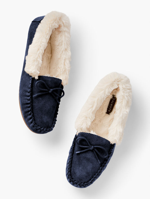 Ruby Bow Suede Moccasins