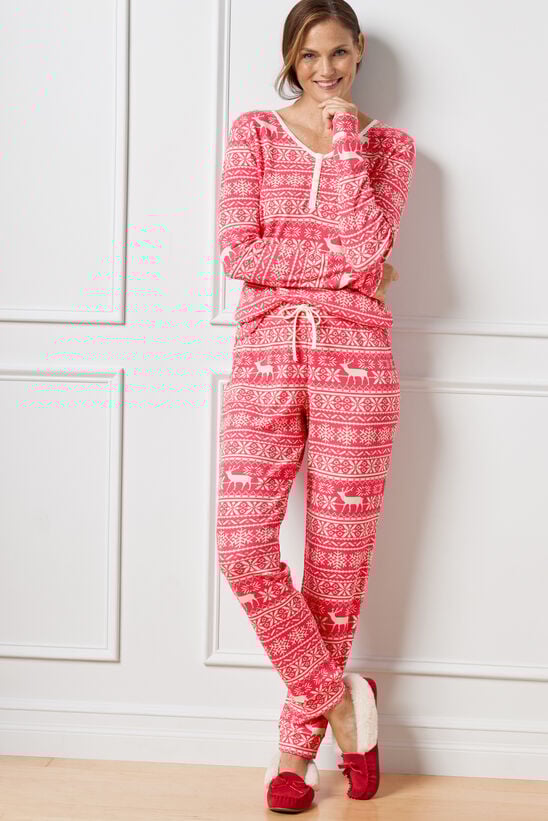 Fair Isle Waffle Knit Pajama Set Waffle Knit Henley Sleep Set