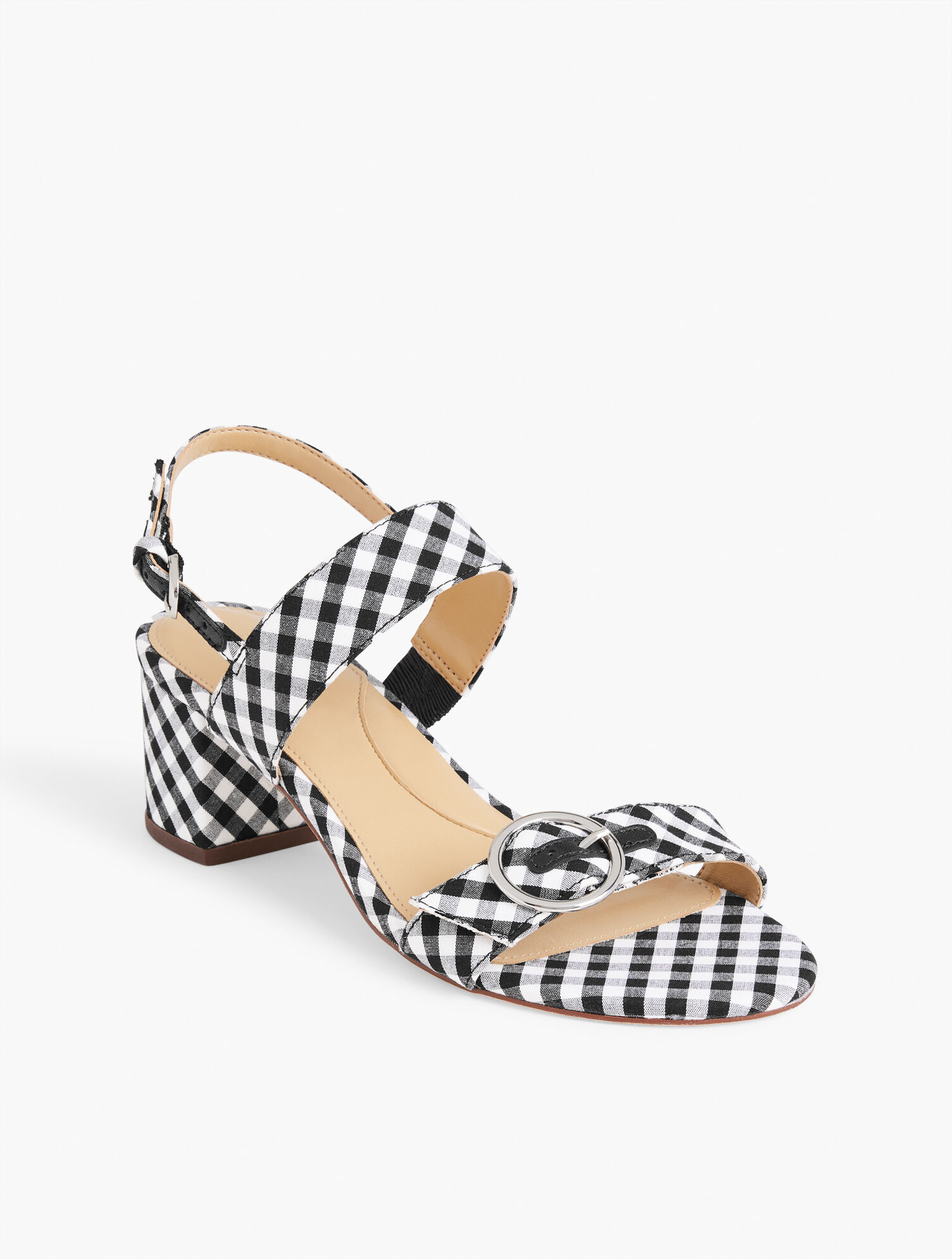 Mimi Buckle Gingham Block Heel Sandals
