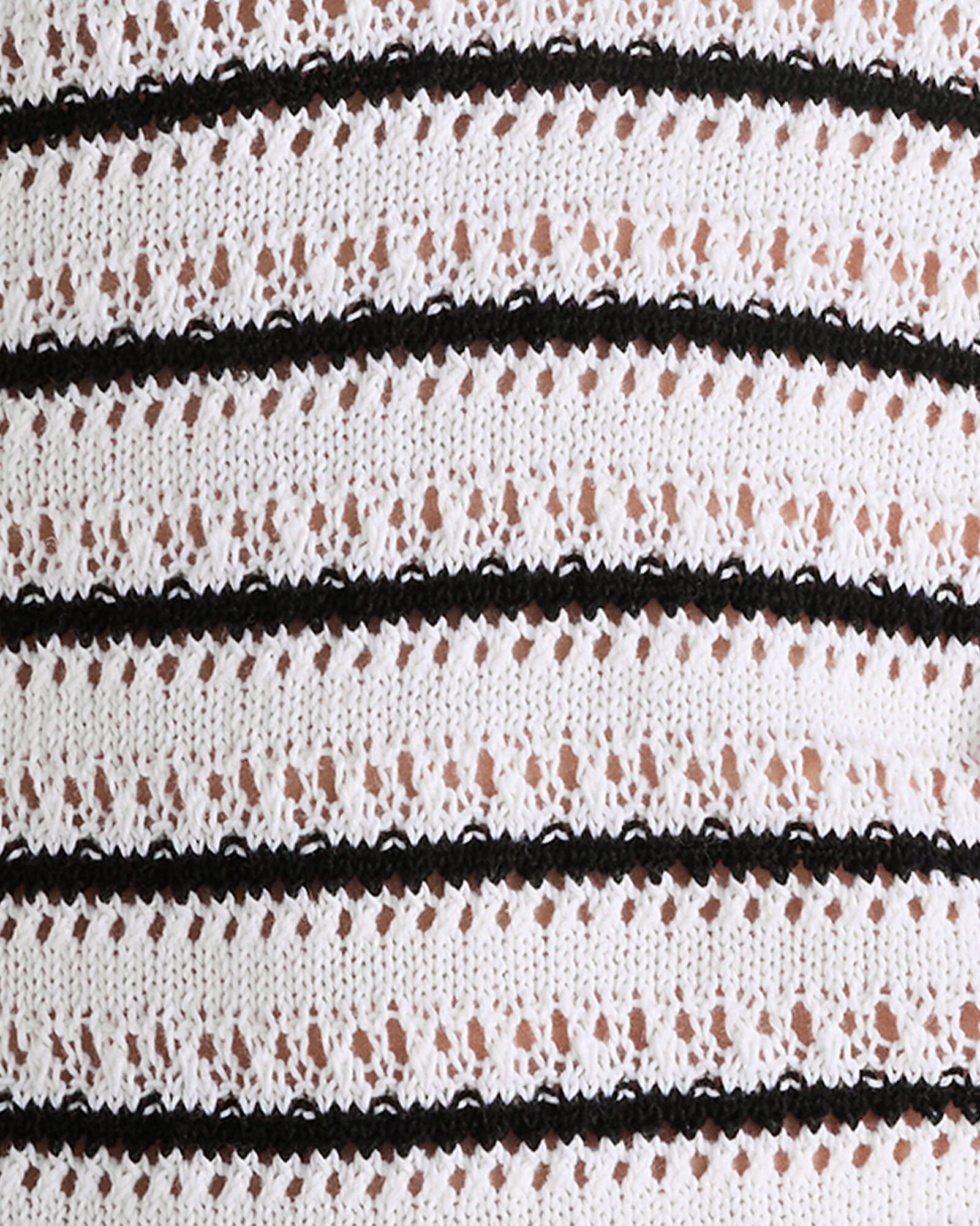Linen Cotton Blend Striped Open Stitch Hoodie