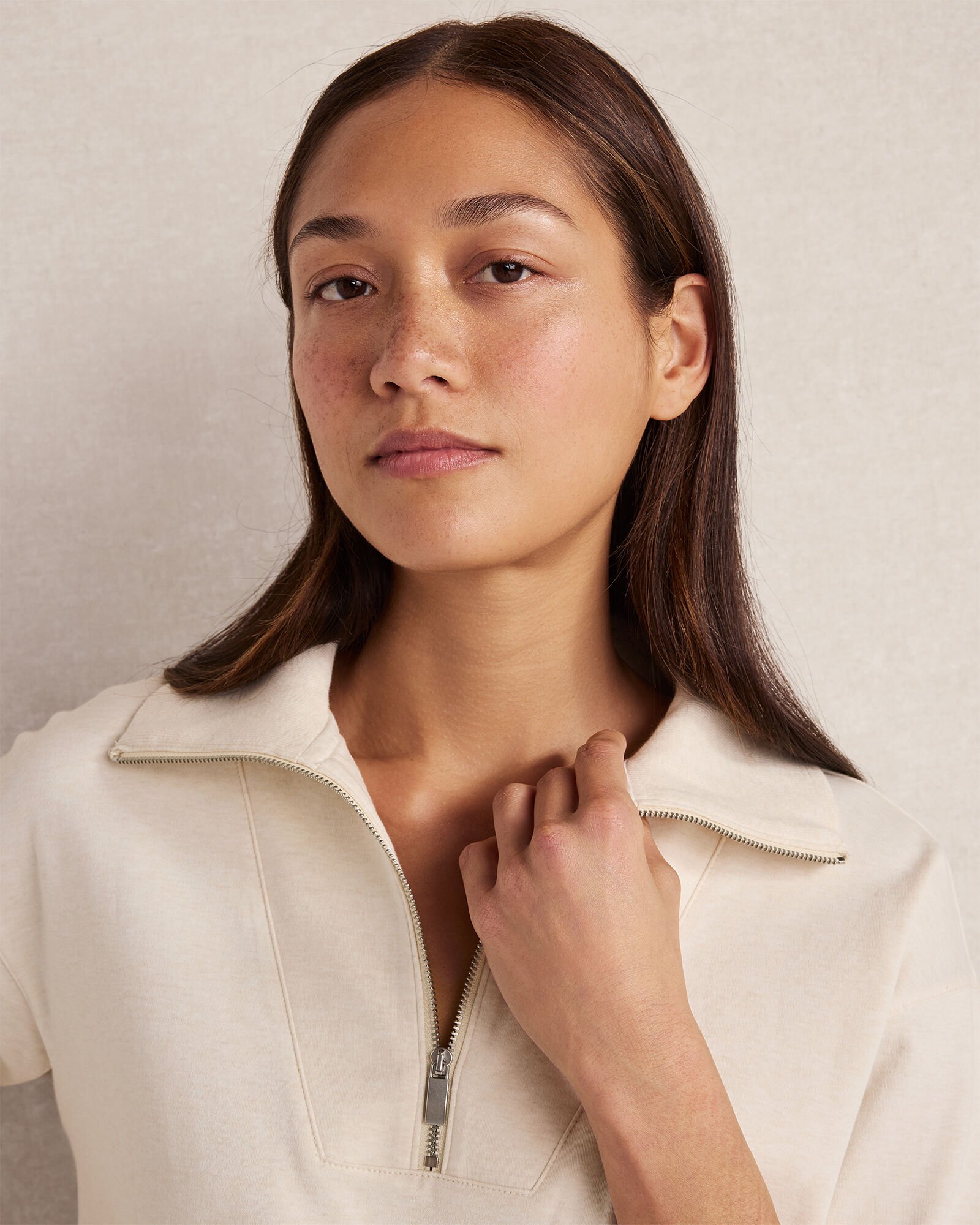 Botanical-Dyed Organic Cotton Interlock Half-Zip Top