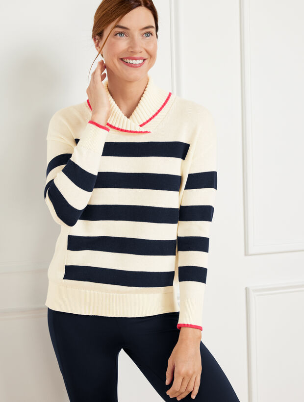 Coolmax&reg; Striped Shawl Collar Sweater