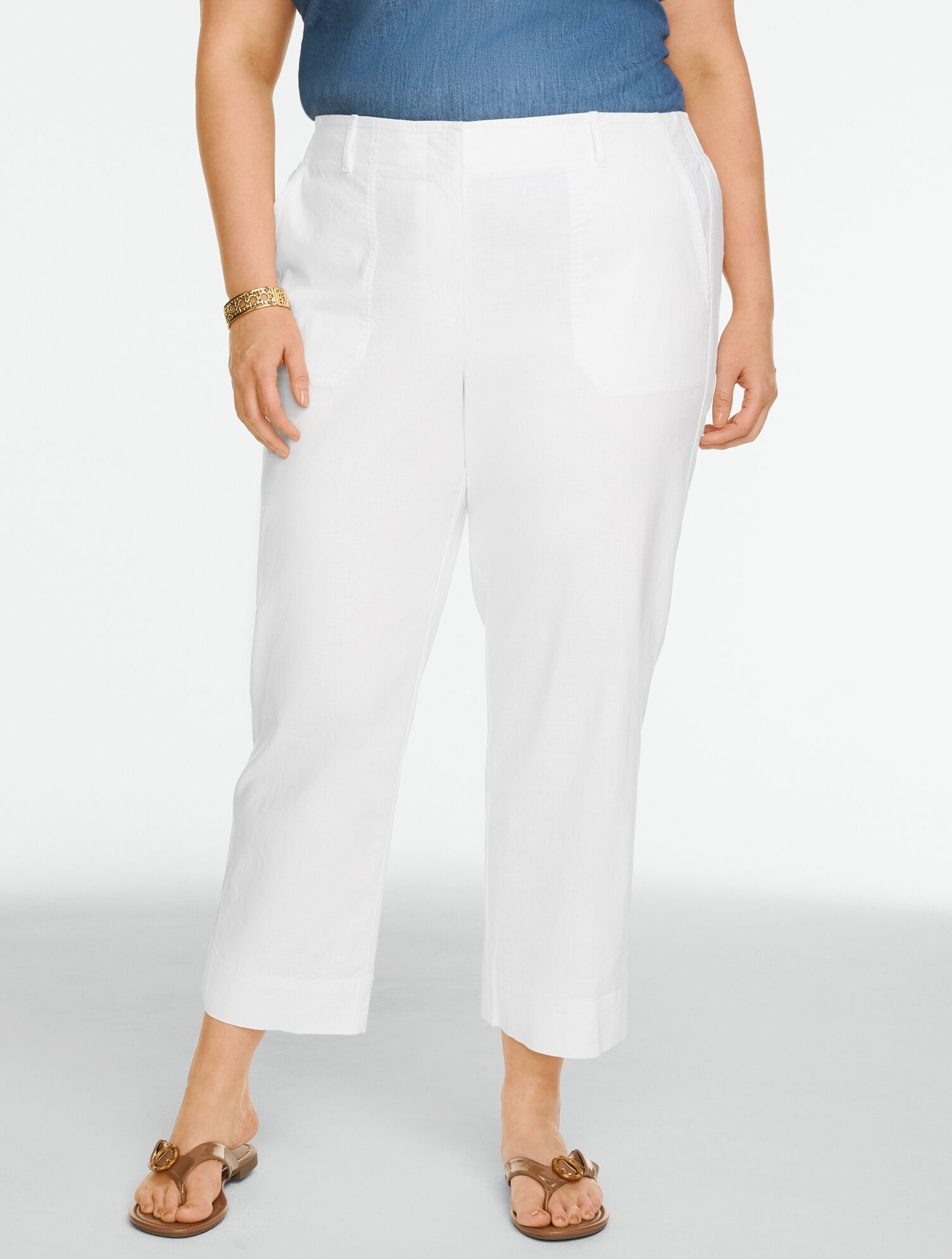 Stretch Linen Straight Crop Pants