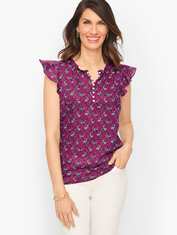 Flutter Sleeve Cotton Top - Tweeting Bird