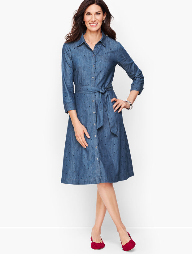 Dot Denim Belted Shirtdress