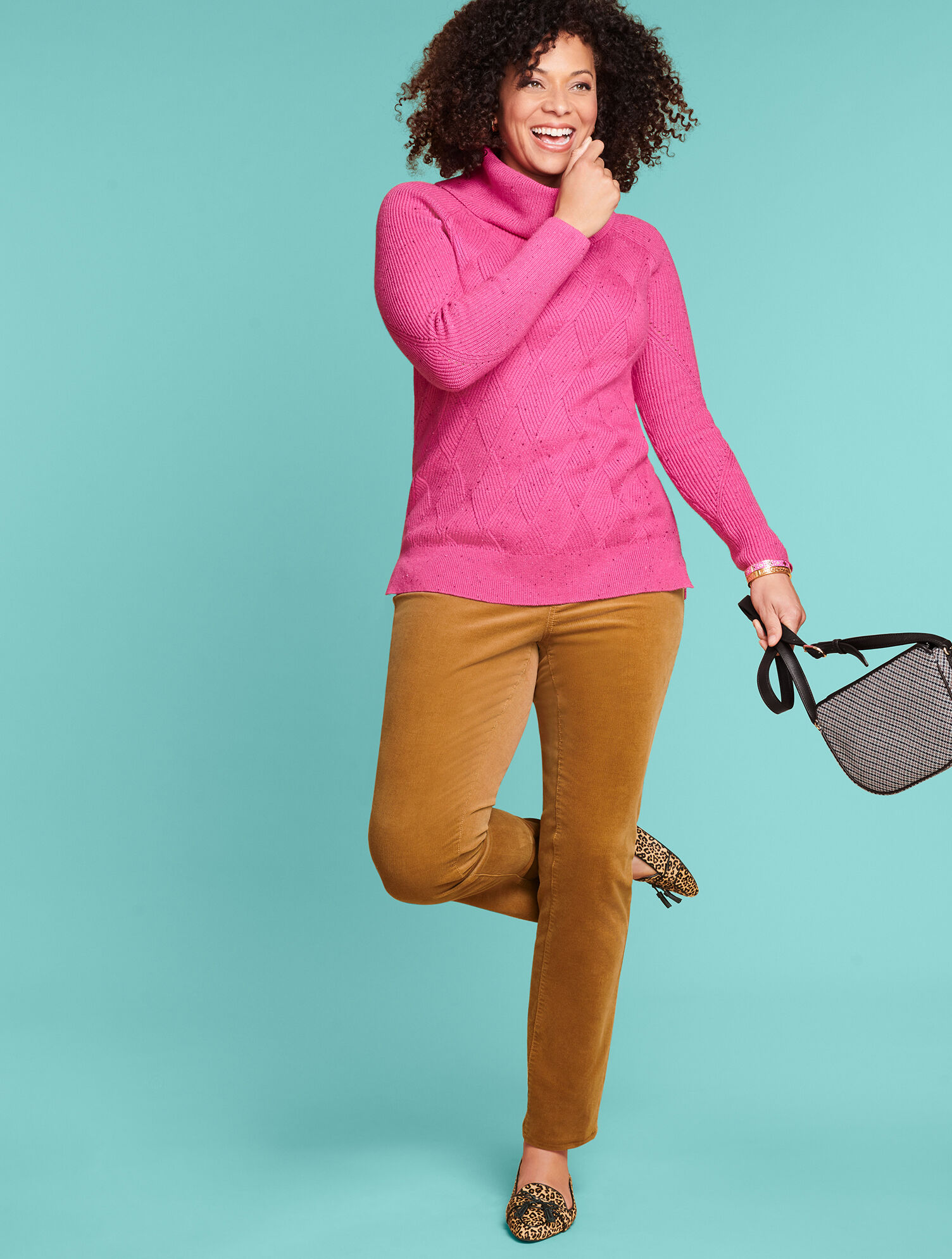 Cowlneck Diamond Tweed Pullover