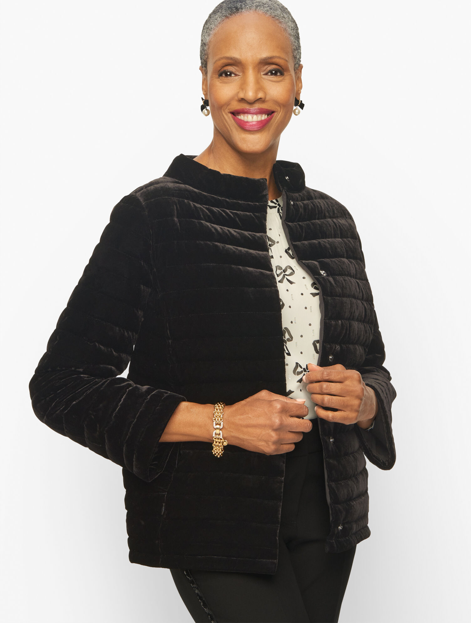 Quilted Down Fill Velvet Jacket Talbots