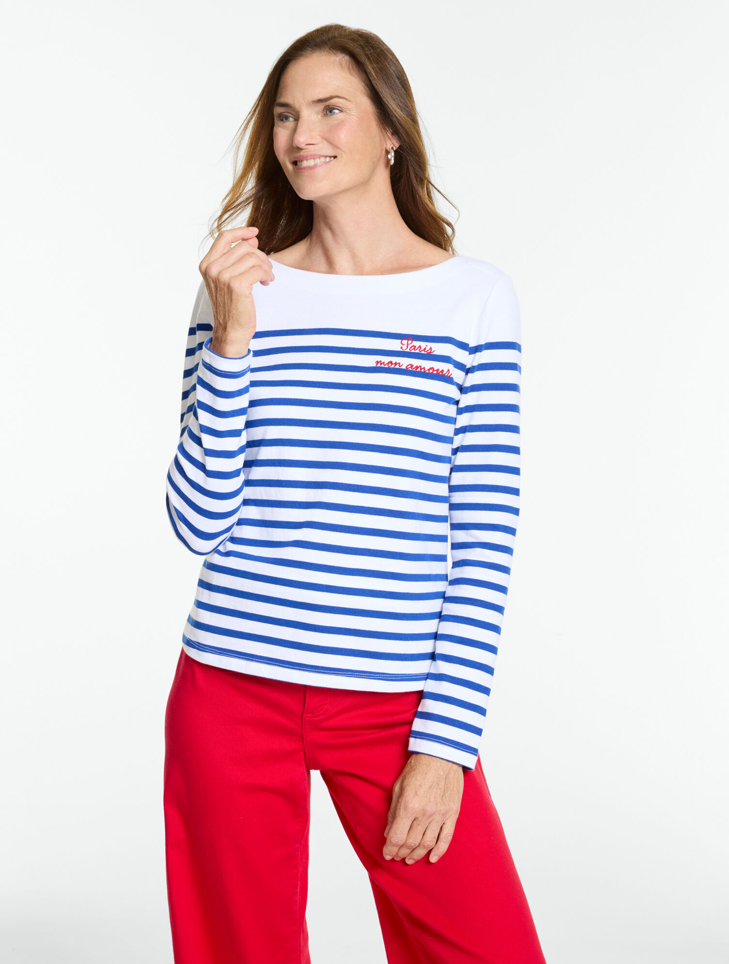 Embroidered Bateau Neck Tee - Paris Stripe