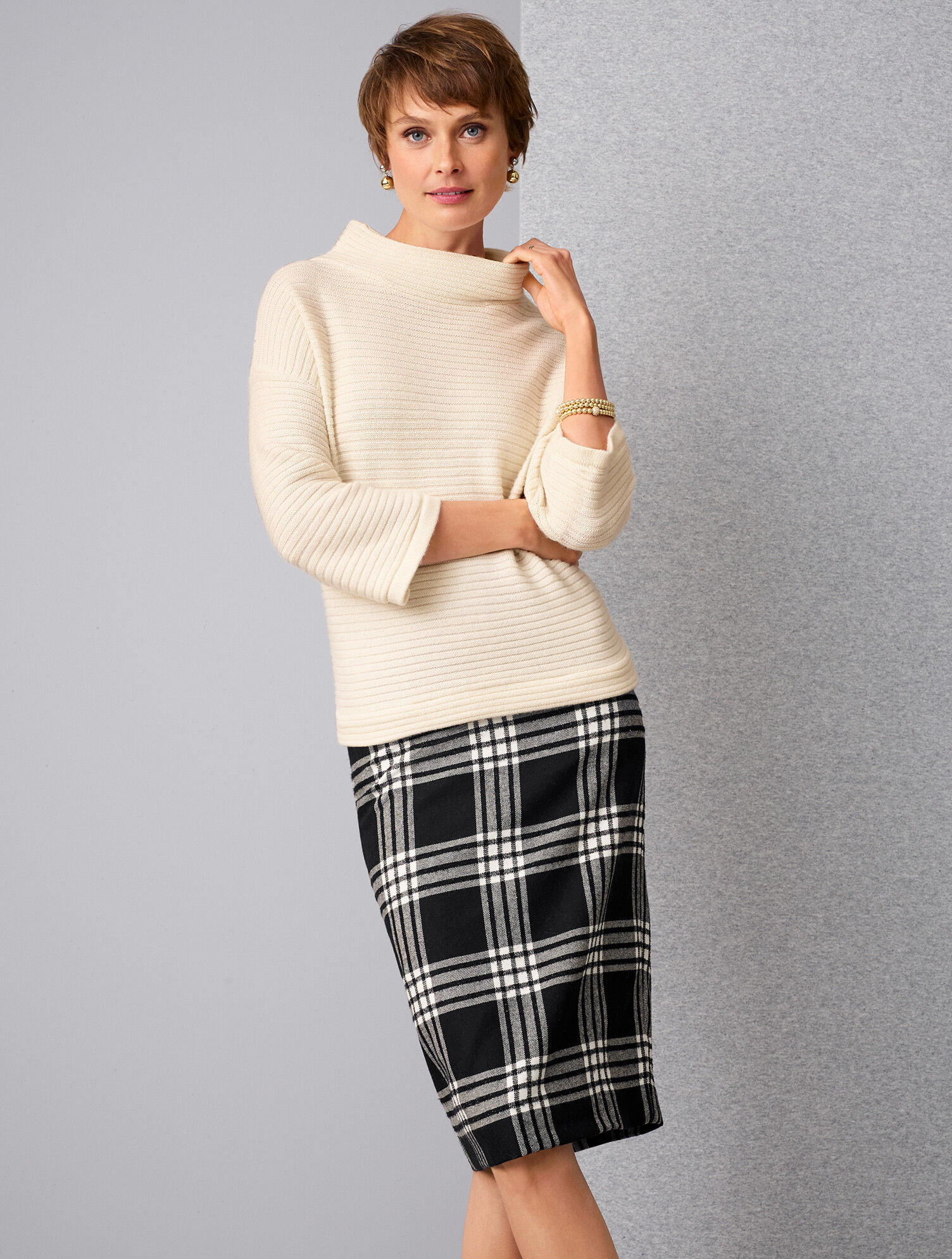 Plaid Sparkling Pencil Skirt