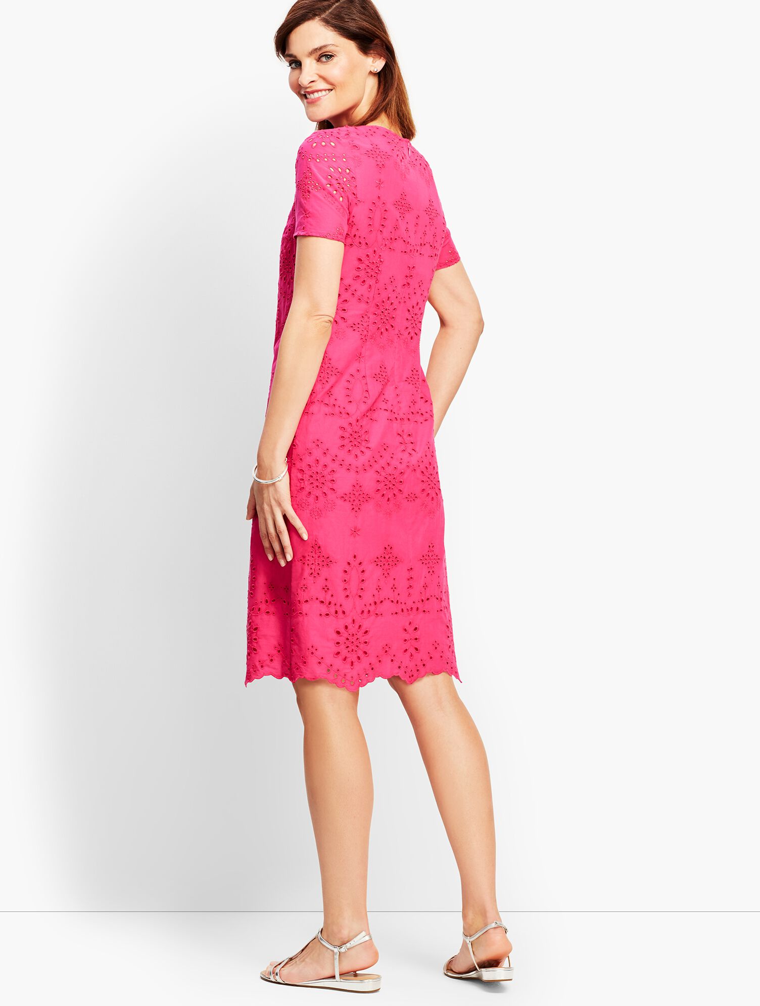 Embroidered Scallop-Hem Floral Eyelet Shift Dress | Talbots