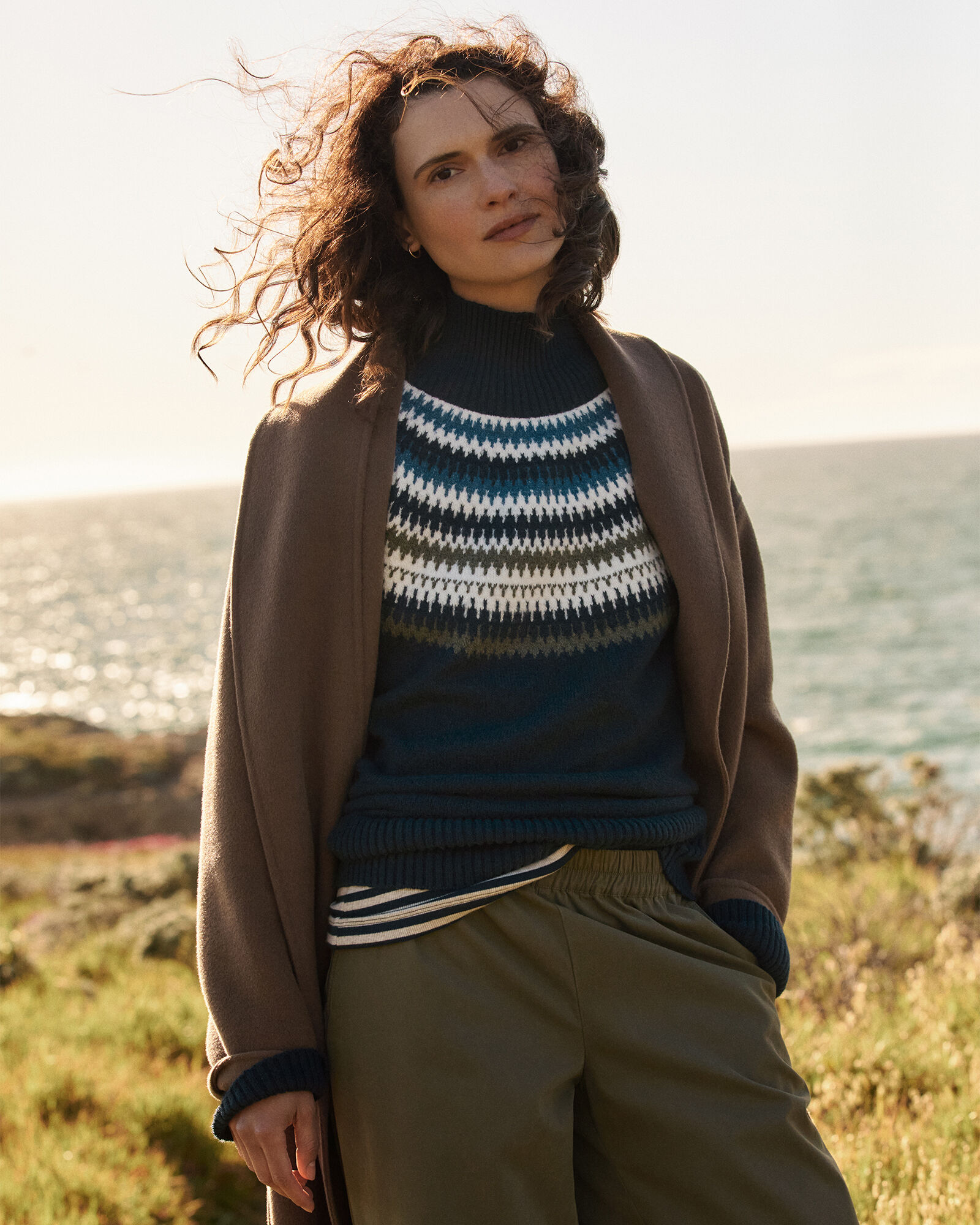 Organic Cotton Blend Fair Isle Mockneck Sweater - thumbnail 3
