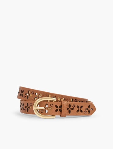 Perforated Floral Leather Belt