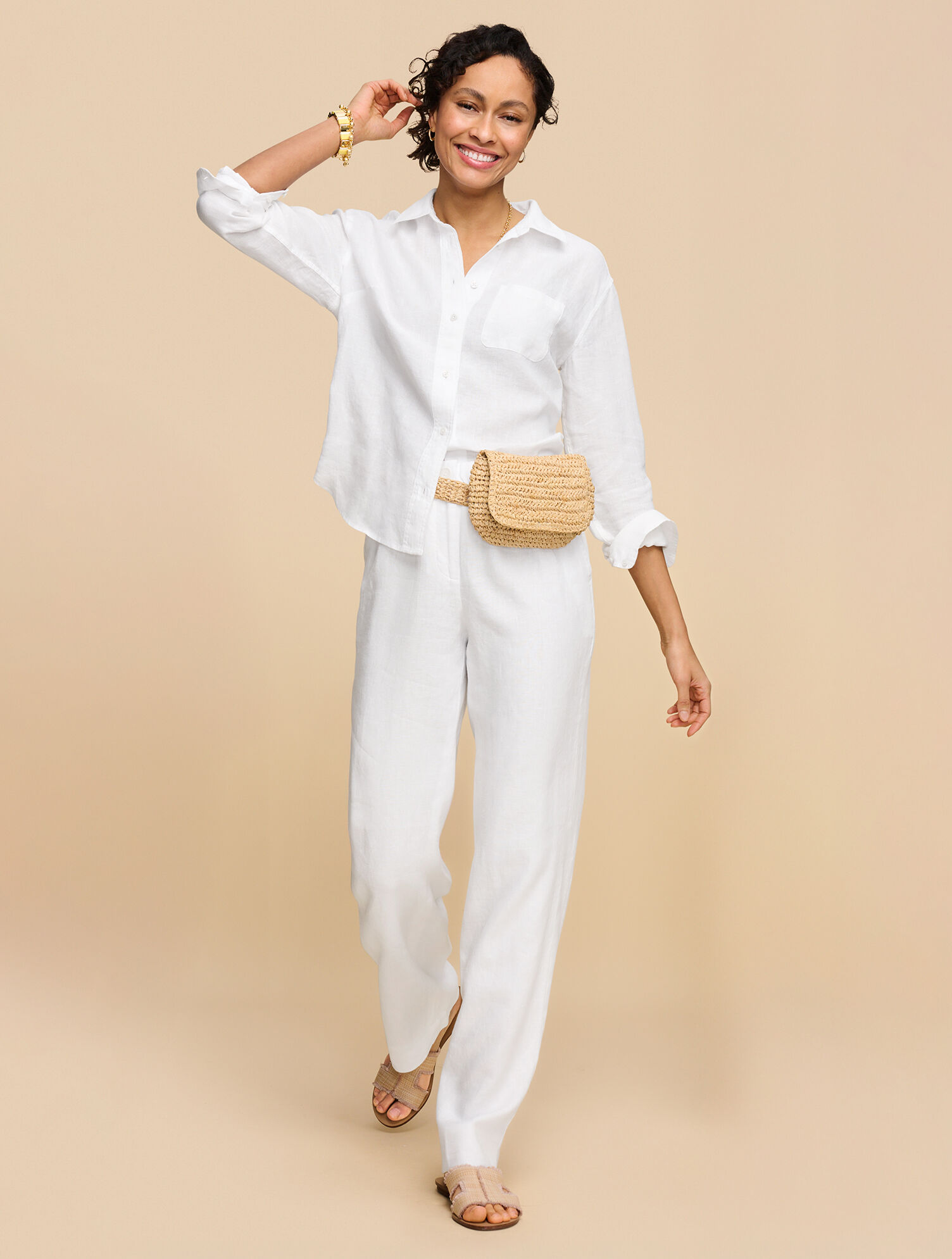 Wide Leg Washed Linen Pants | Talbots display picture 1
