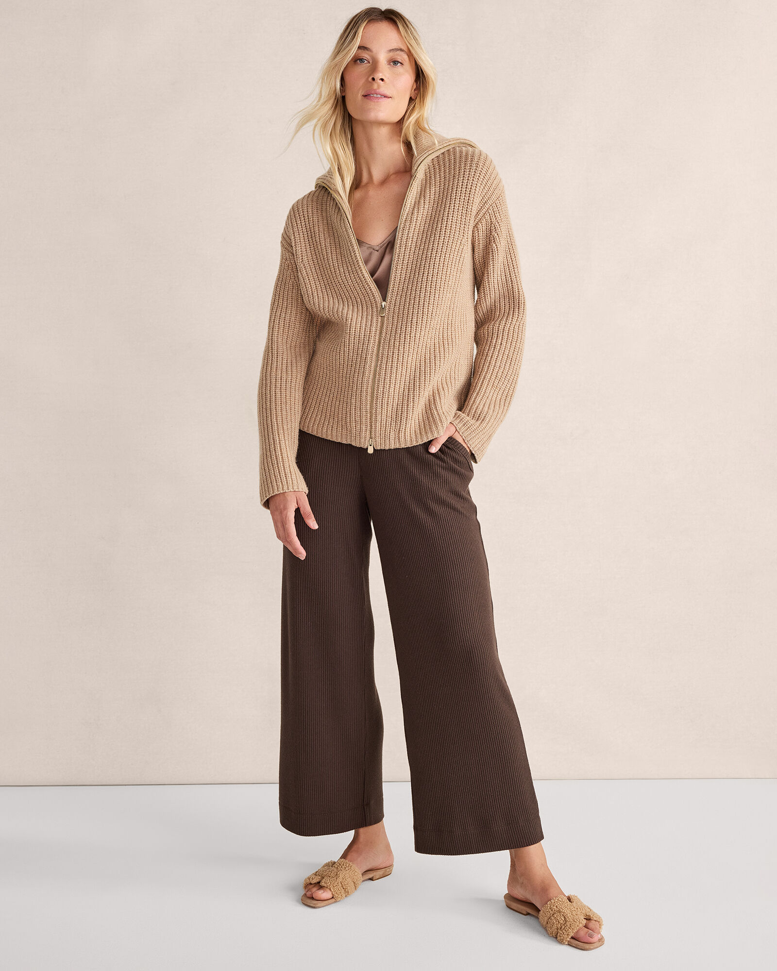 Dakota Cashmere Wool Paneled Zip Cardigan