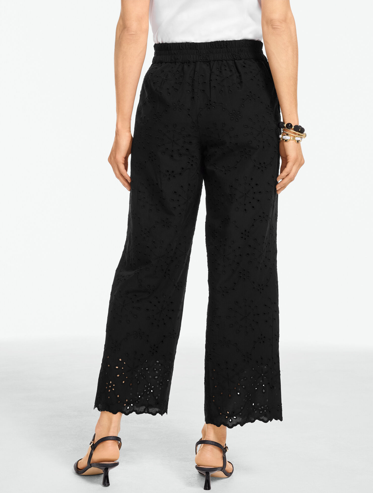 Eyelet Wide Crop Pull-On Pants - Daisy Medallion