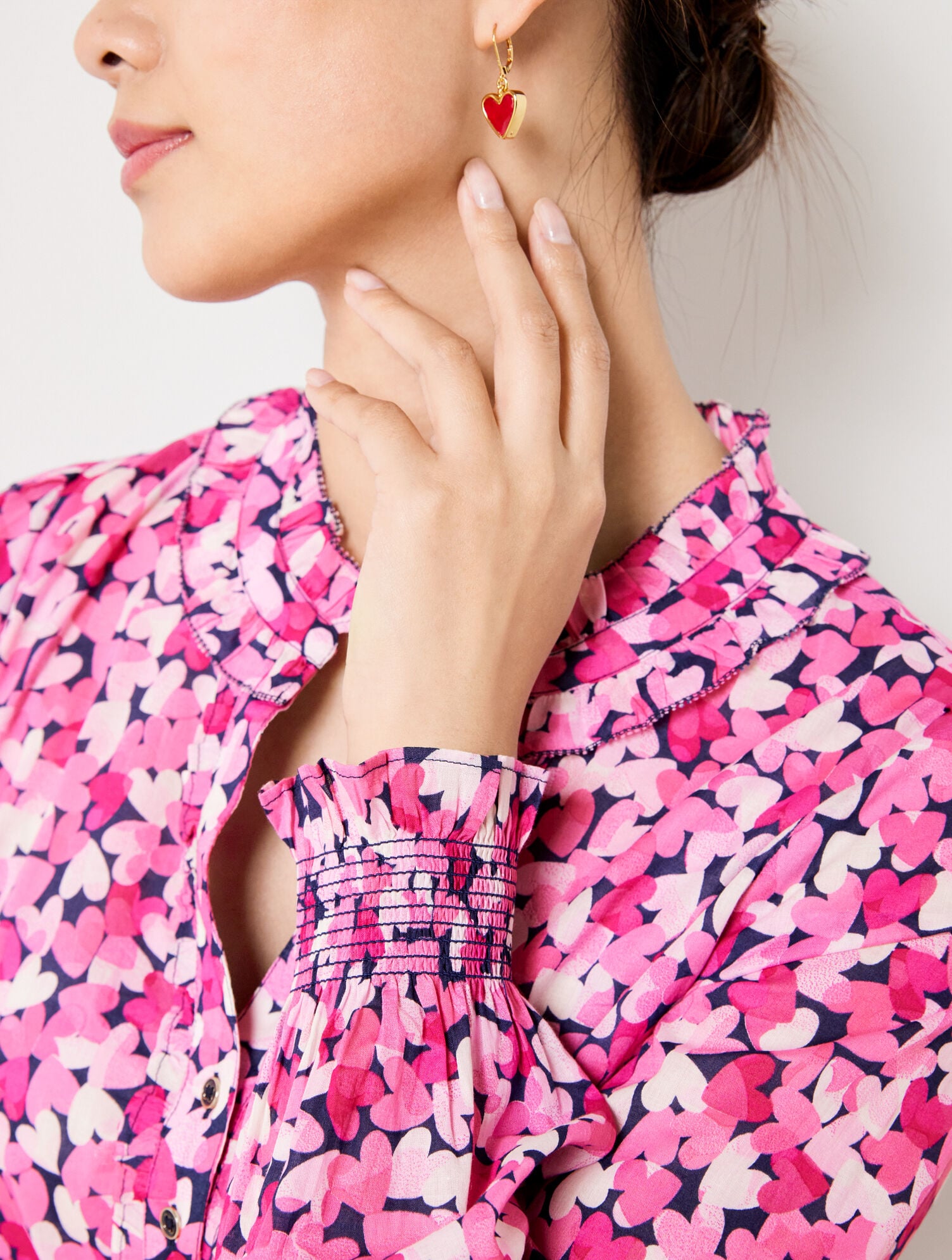 Raspberry Collared Flowy Top with Smock Cuff main image 0
