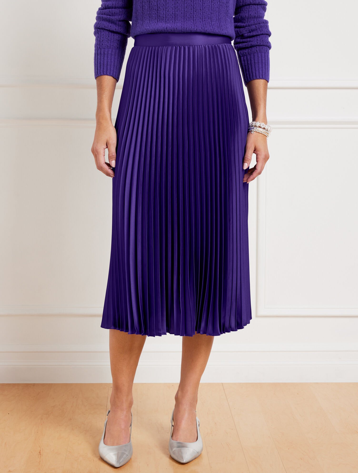 Pleated Satin Midi Skirt Talbots