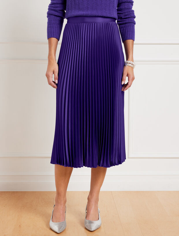 Pleated Satin Midi Skirt
