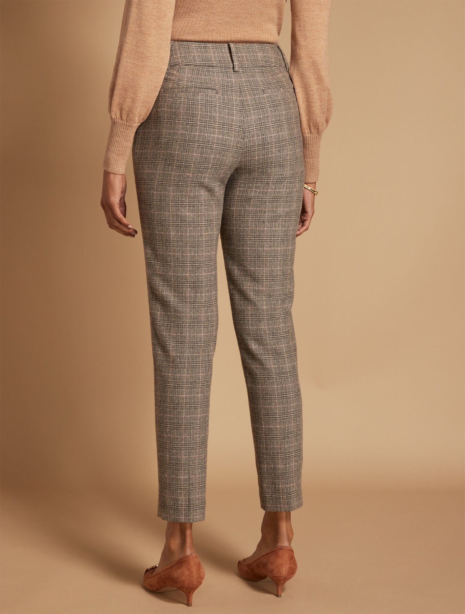 Italian Wool Blend Tapered Ankle Pants Glen Plaid Talbots