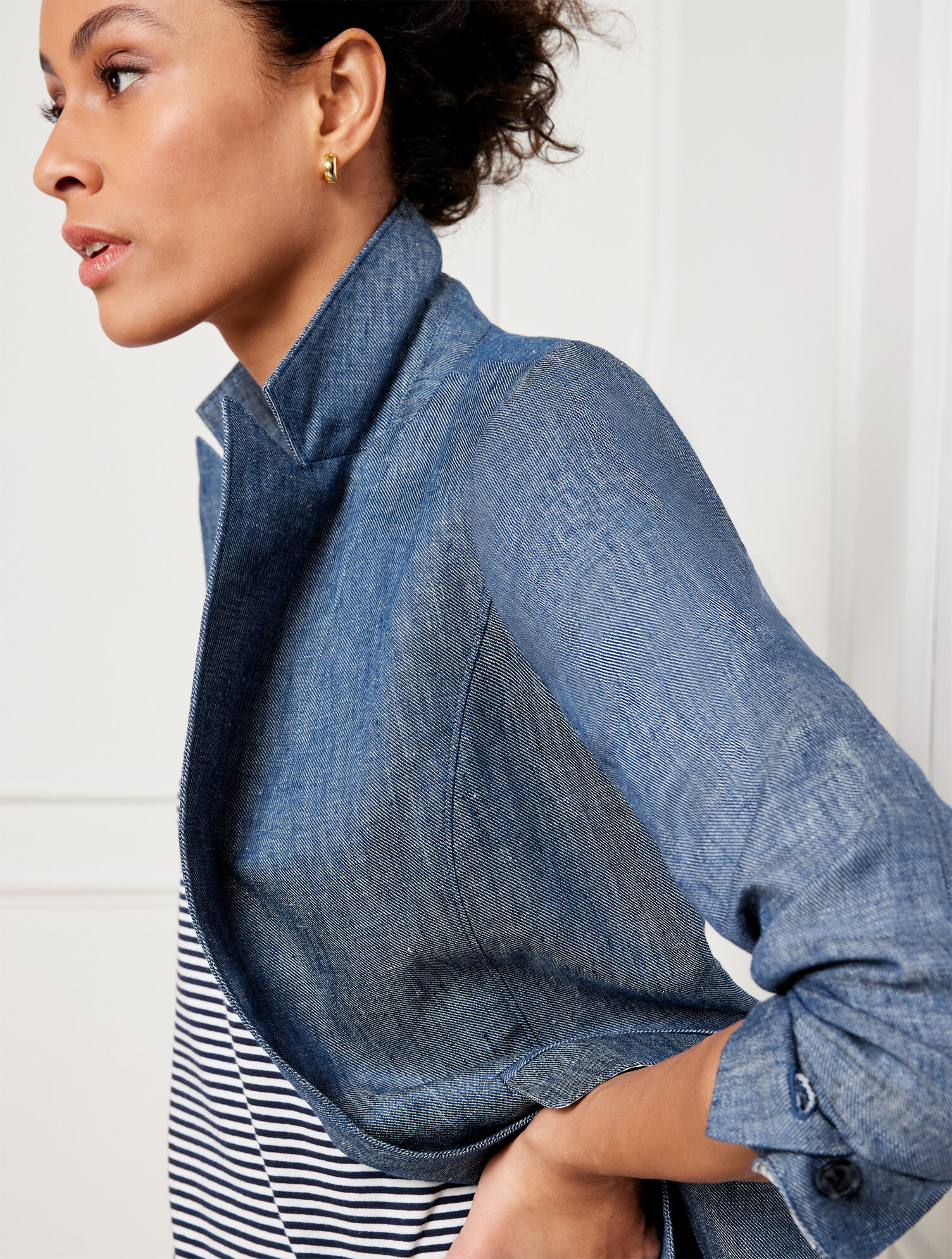 Classic Linen Blazer - Indigo/White