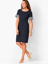 Embroidered-Sleeve Shift Dress