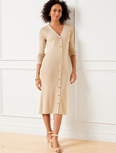 Button Front Ribbed Sweater Dress