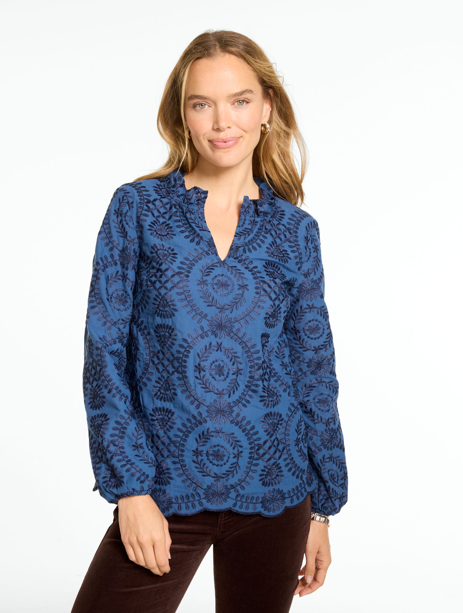 Floret Medallion Embroidered Top | Talbots