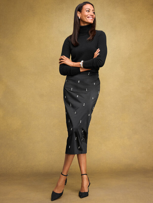 Jewel Embellished Satin Pencil Skirt | Talbots