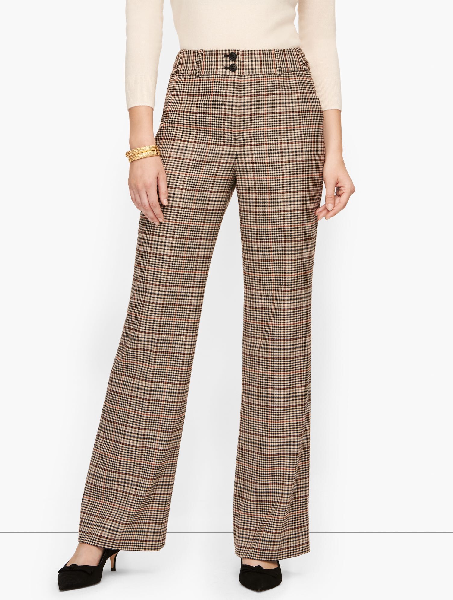 High Waist Flare Pants Plaid Talbots