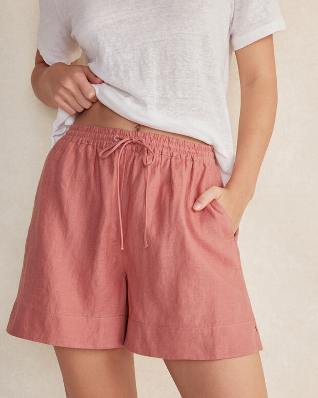 VERY J Drawstring Elastic Waist Linen Shorts