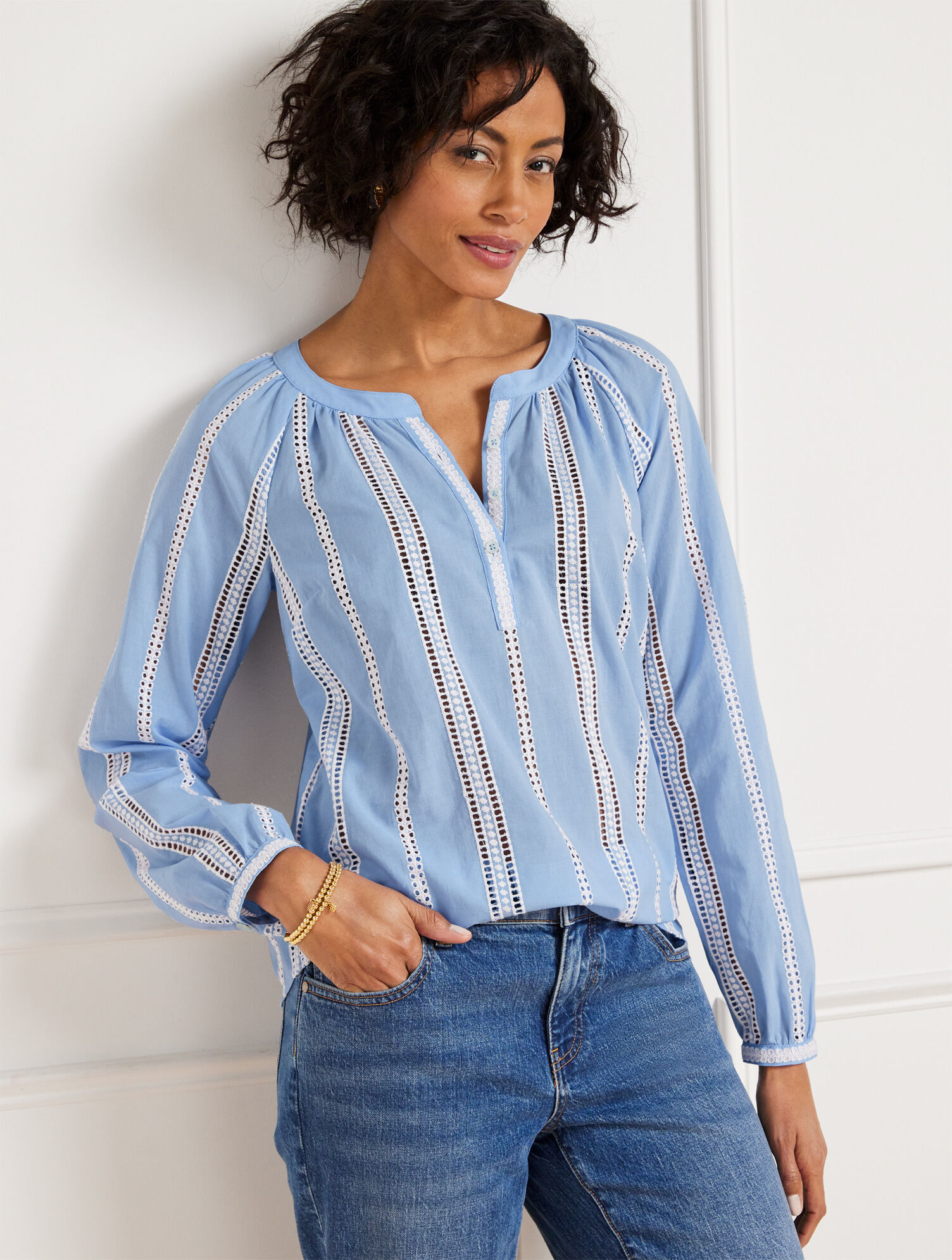 Stripe Eyelet Trim Top