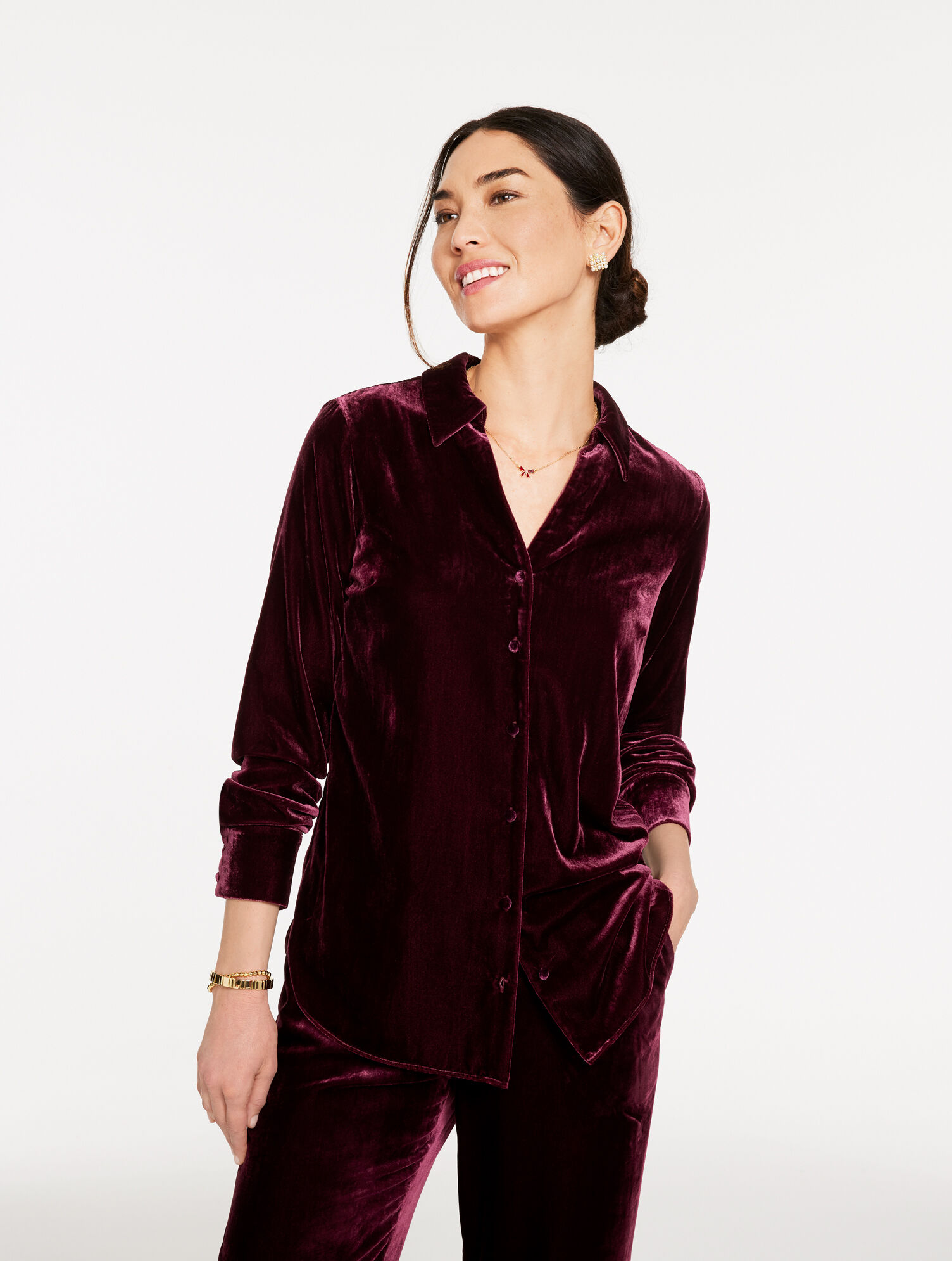 Velvet Button Front Shirt | Talbots display picture 3