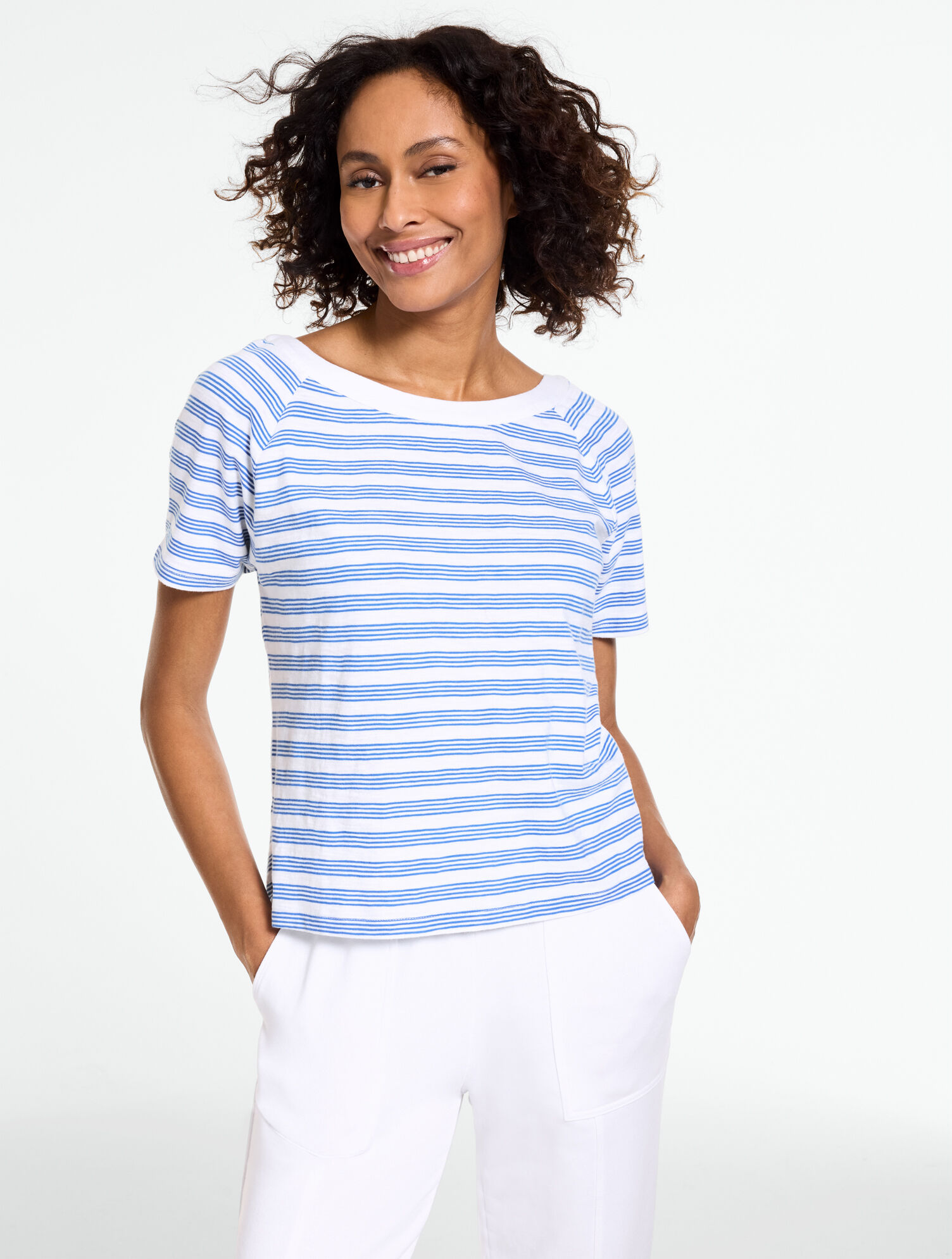 Button Back Crewneck Slub Tee - Harbor Stripe