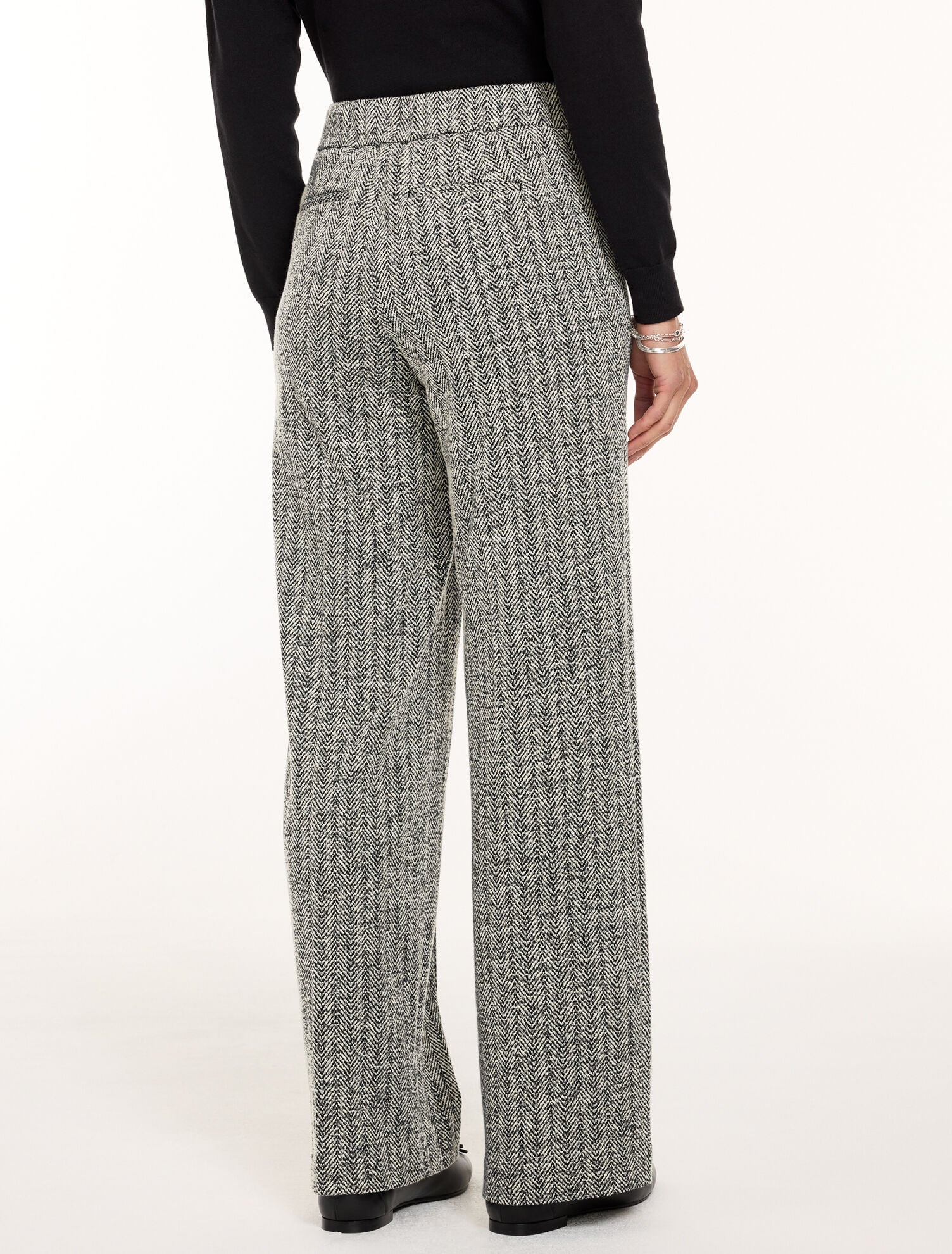 Wide Leg Pull-On Pants - Herringbone Jacquard - thumbnail 3
