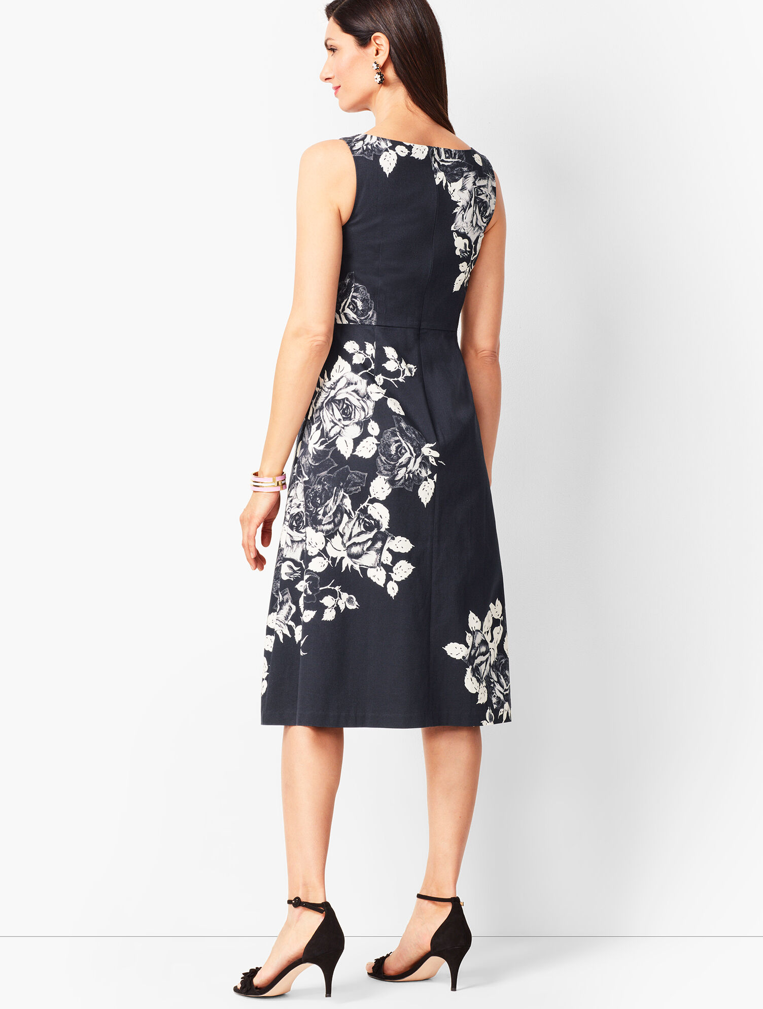 black and white floral fit and flare dress Rebecca Taylor